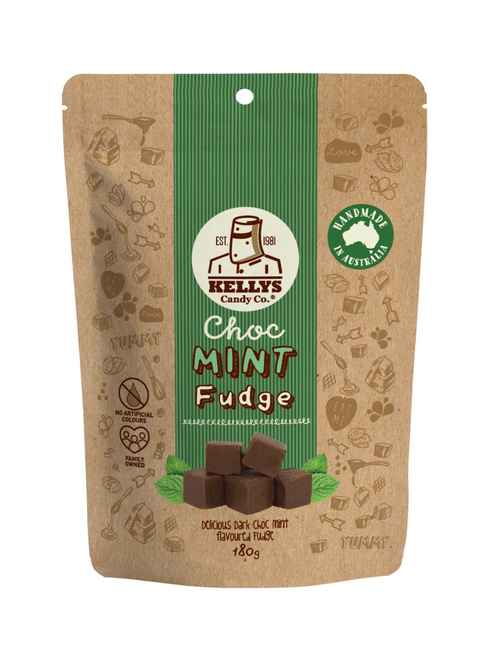 Kellys Candy Co. Choc Mint Fudge Pouch 180g
