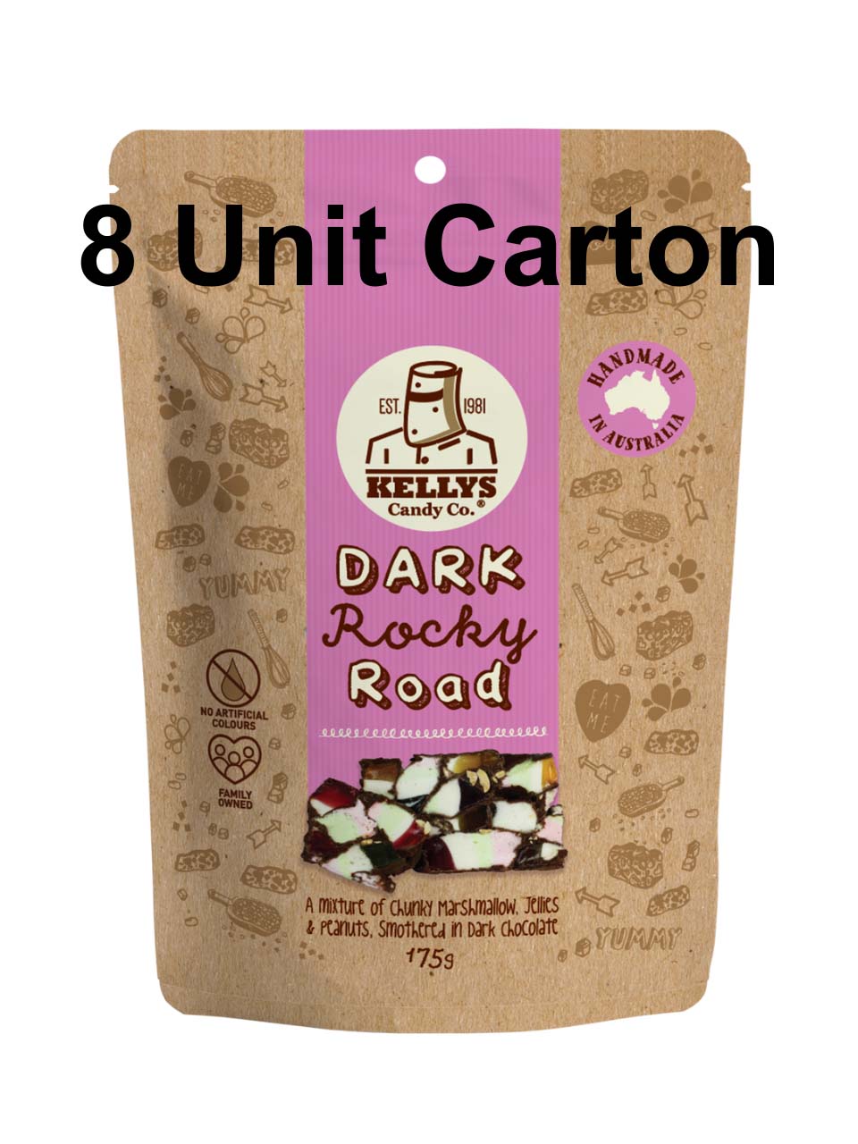 Kellys Candy Co. Dark Rocky Road Pouch 175g (8 Unit Carton)