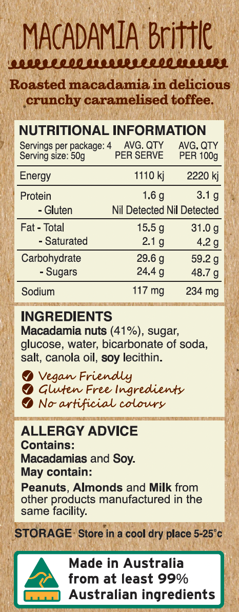 Macadamia  Brittle - Pouch 180g (8 Unit Carton)