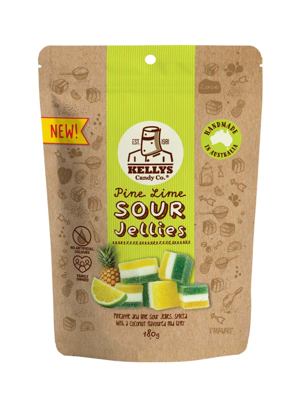 Pine Lime Sour Jellies - Pouch 180g (1)
