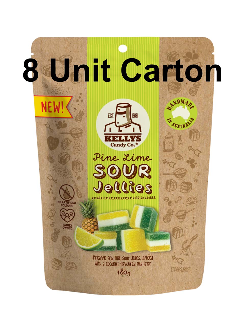 Pine Lime Sour Jellies - Pouch 180g (8 Unit Carton)
